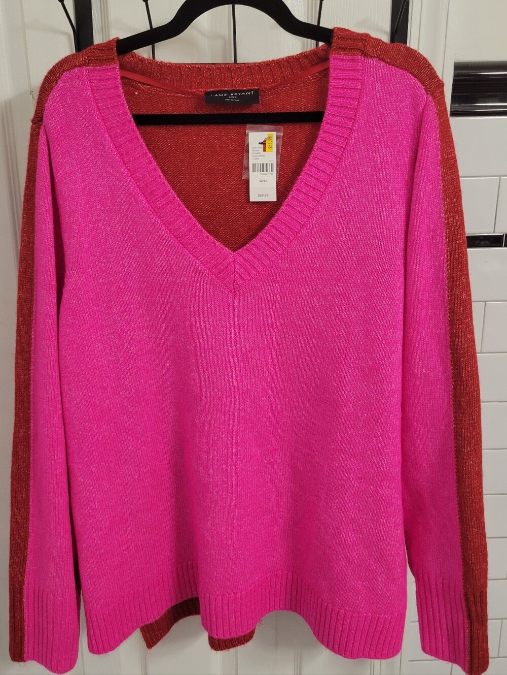 Pink & Red Lane Bryant V Neck Sweater 22/24 NWT